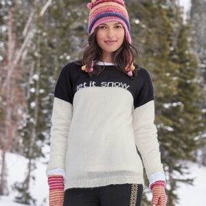 SUNDANCE Med Mohair Cottage Novelty LET IT SNOW Spell Out Lightweight Sweater